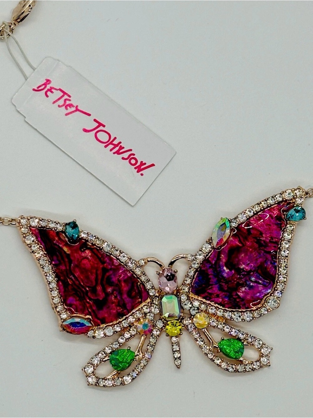 Betsey Johnson Purple Butterfly Crystal Statement Necklace